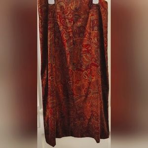 Fashion Bug Stretch Midi Skirt, Brown and Red Paisley Print, Size 14